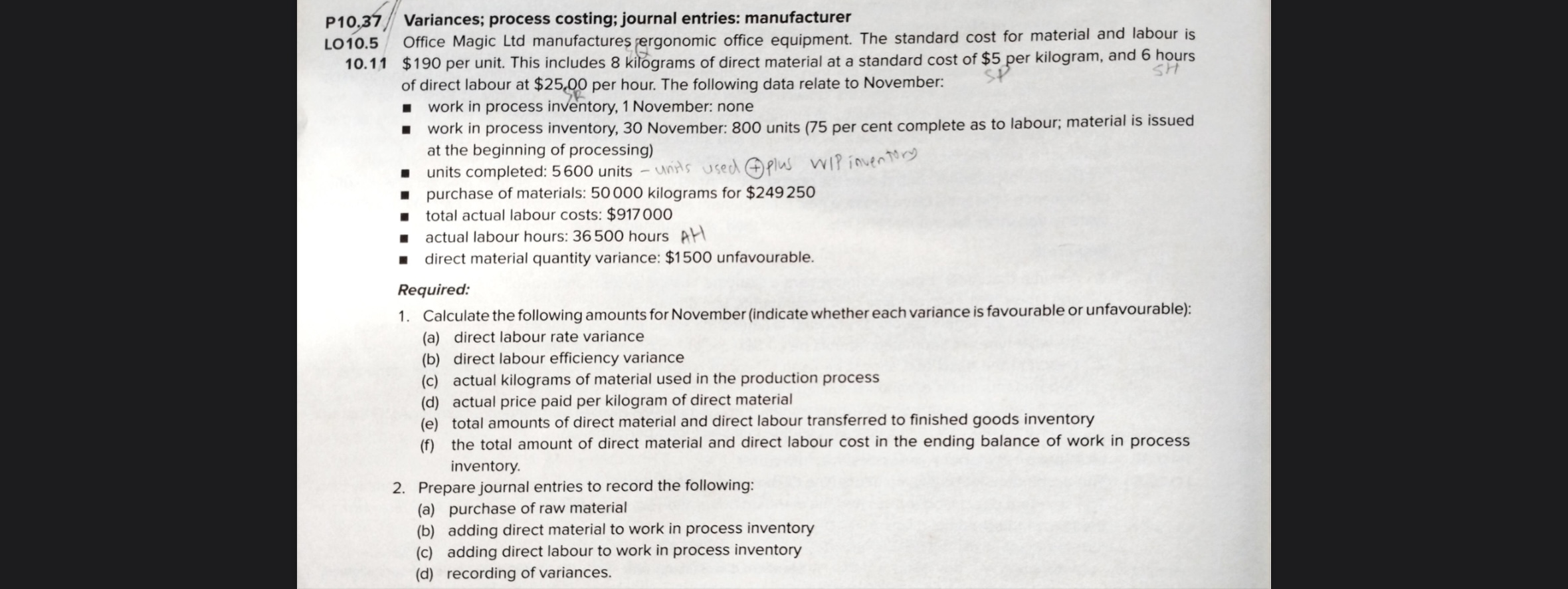 P 1 0 . 3 7 Variances; process costing; journal