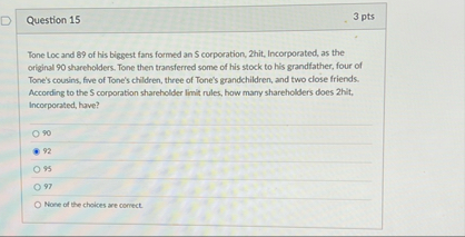 Question 1 5 3 pts Tone Loc and 8 9 of his