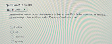 Question 2 ( 2 points ) Listen Lamat receives an