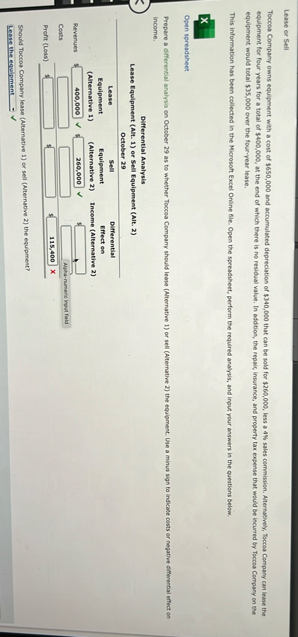 Lease or Sell Toccos Company owns equipment with