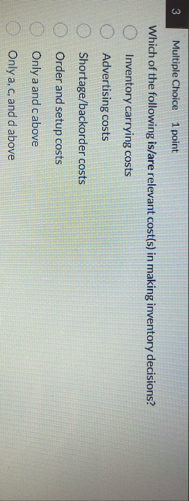 3 Multiple Choice 1 point Which of the following