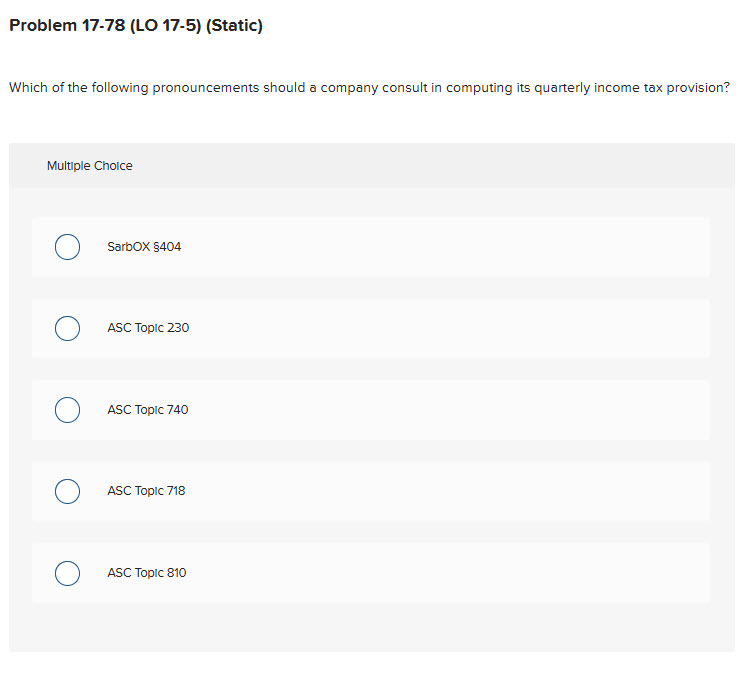 Problem 1 7 - 7 8 ( LO 1 7 - 5 ) ( Static ) Which