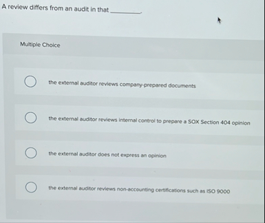 A review differs from an audit in that Muttiple