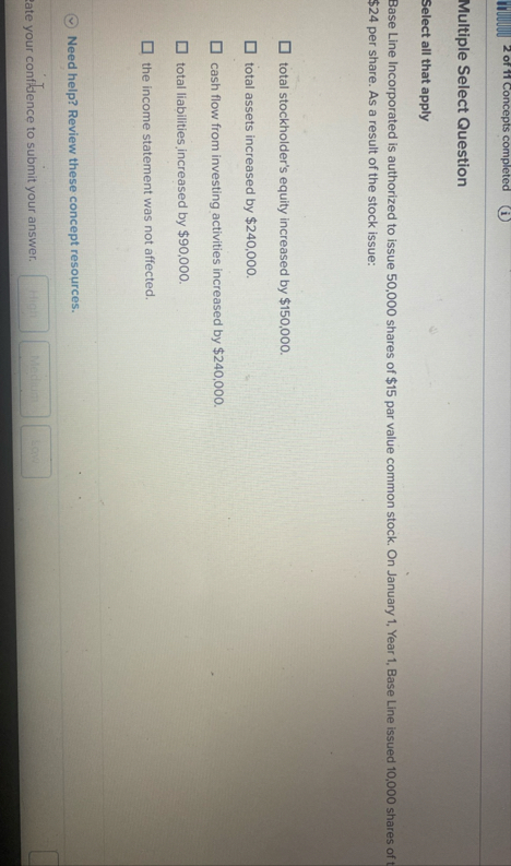 2 of 1 1 Concepts completed ( i ) Multiple Select