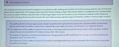 X Your answer isincorrect . HPI auditingl irmhar