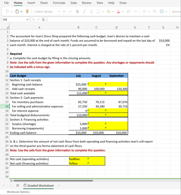 Please sole only using excel formulas such as =