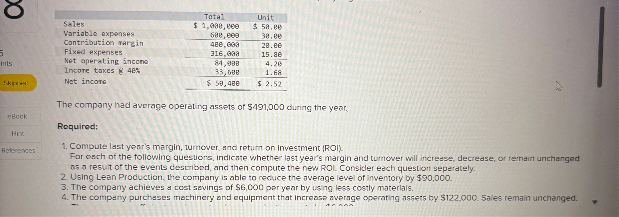 \ table [ [ , Total,Unit ] , [ Sales , $ 1 , 0 0