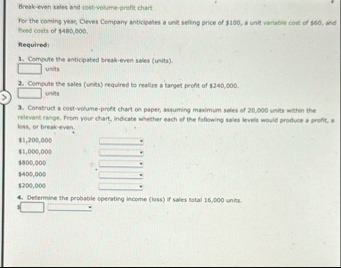 Break - eveh aples and cost - volume - prohe