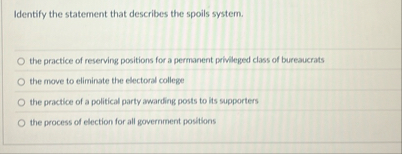 Identify the statement that describes the spoils