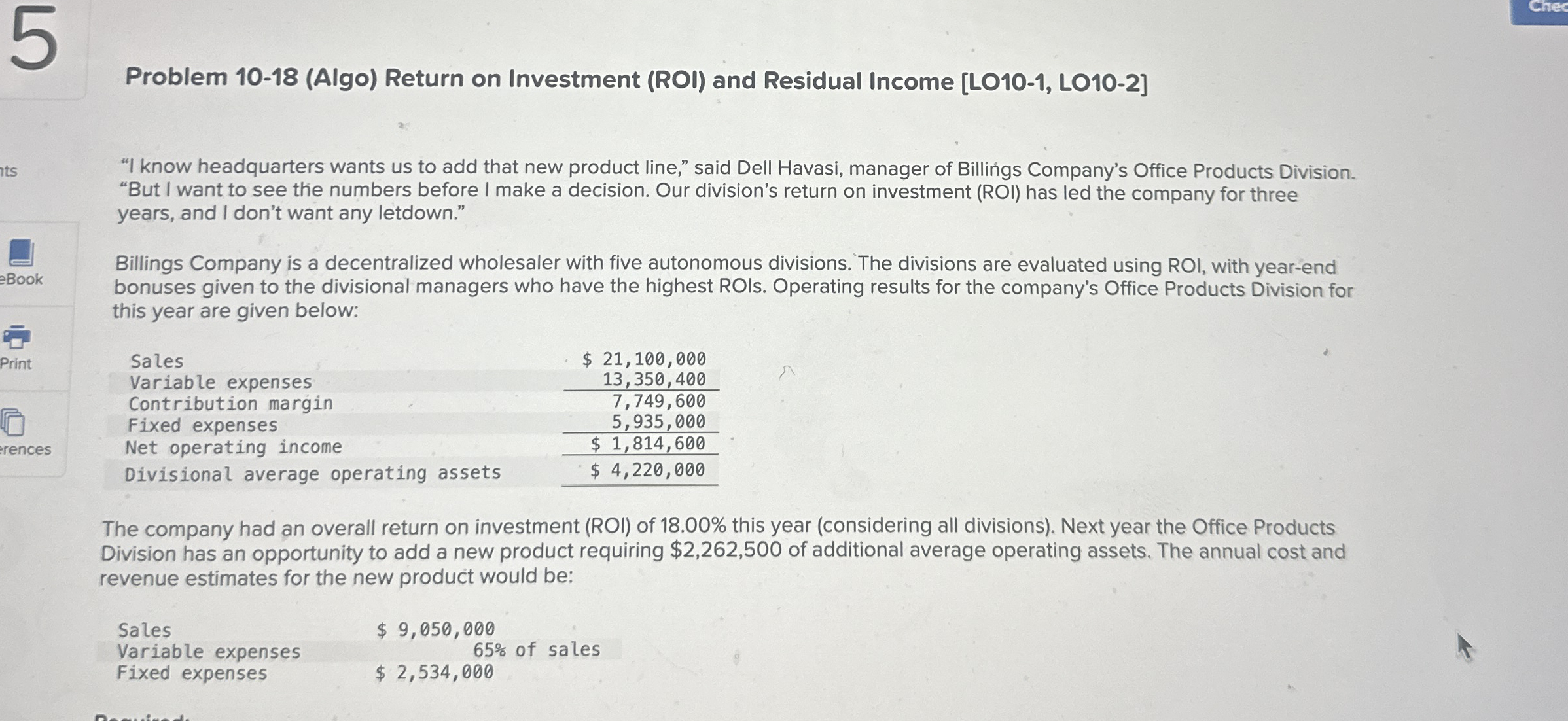 Problem 1 0 - 1 8 ( Algo ) Return on Investment (
