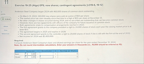 1 1 Exercise 1 9 - 2 5 ( Algo ) EPS; new shares;
