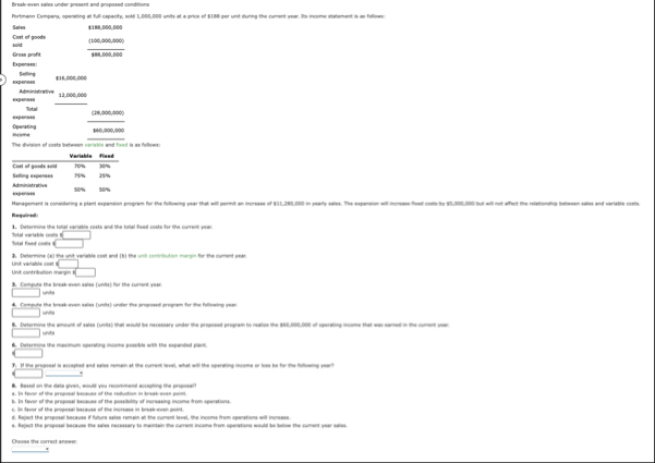 1 . Determine the total variable costs and the