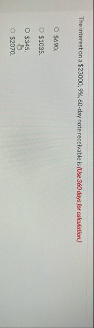 The interest on a $ 2 3 0 0 0 , 9 % , 6 0 - day