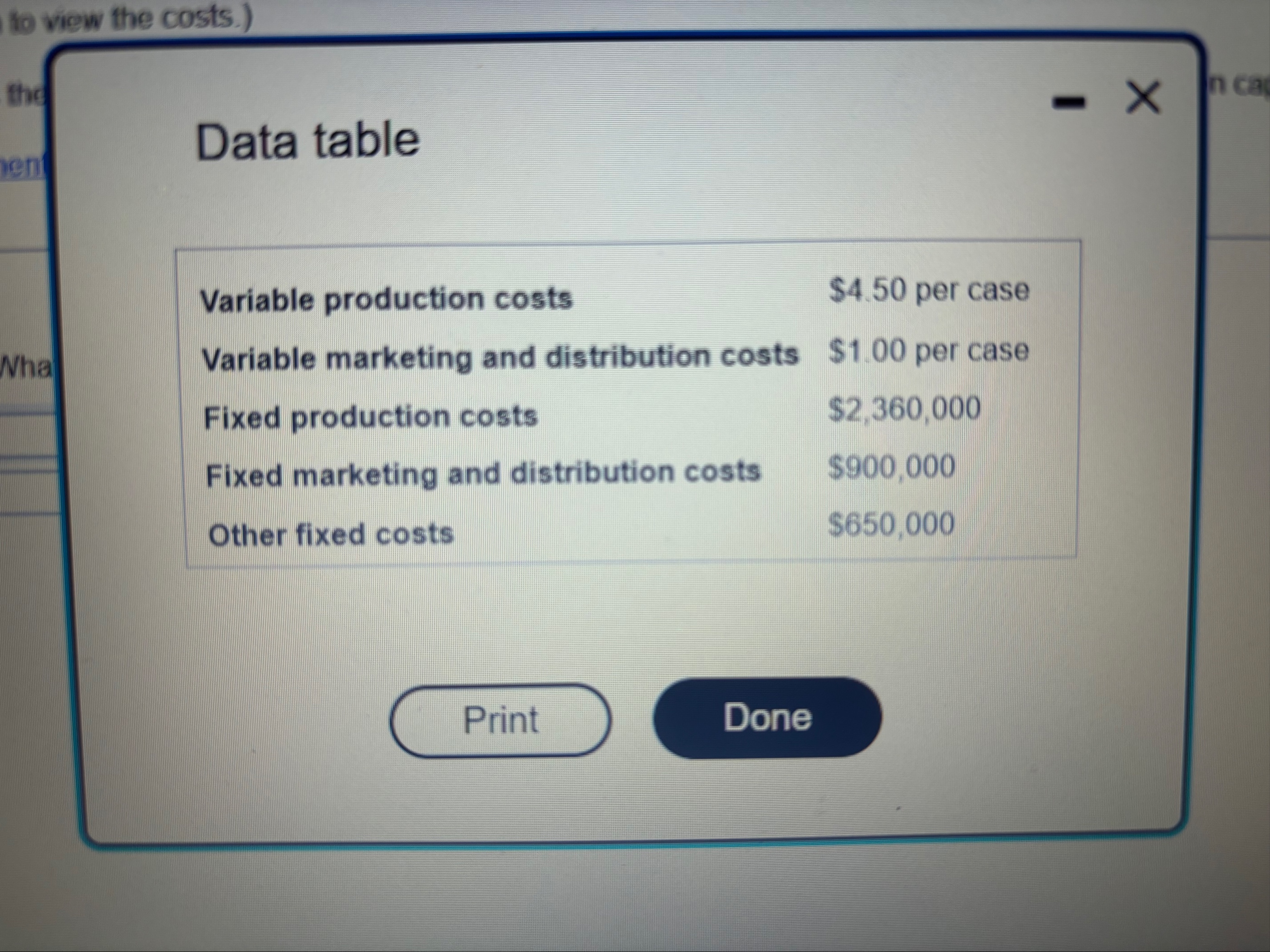 to view the costs. ) Data table \ table [ [