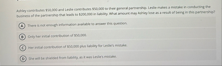 Ashley contributes $ 5 0 , 0 0 0 and Lesle