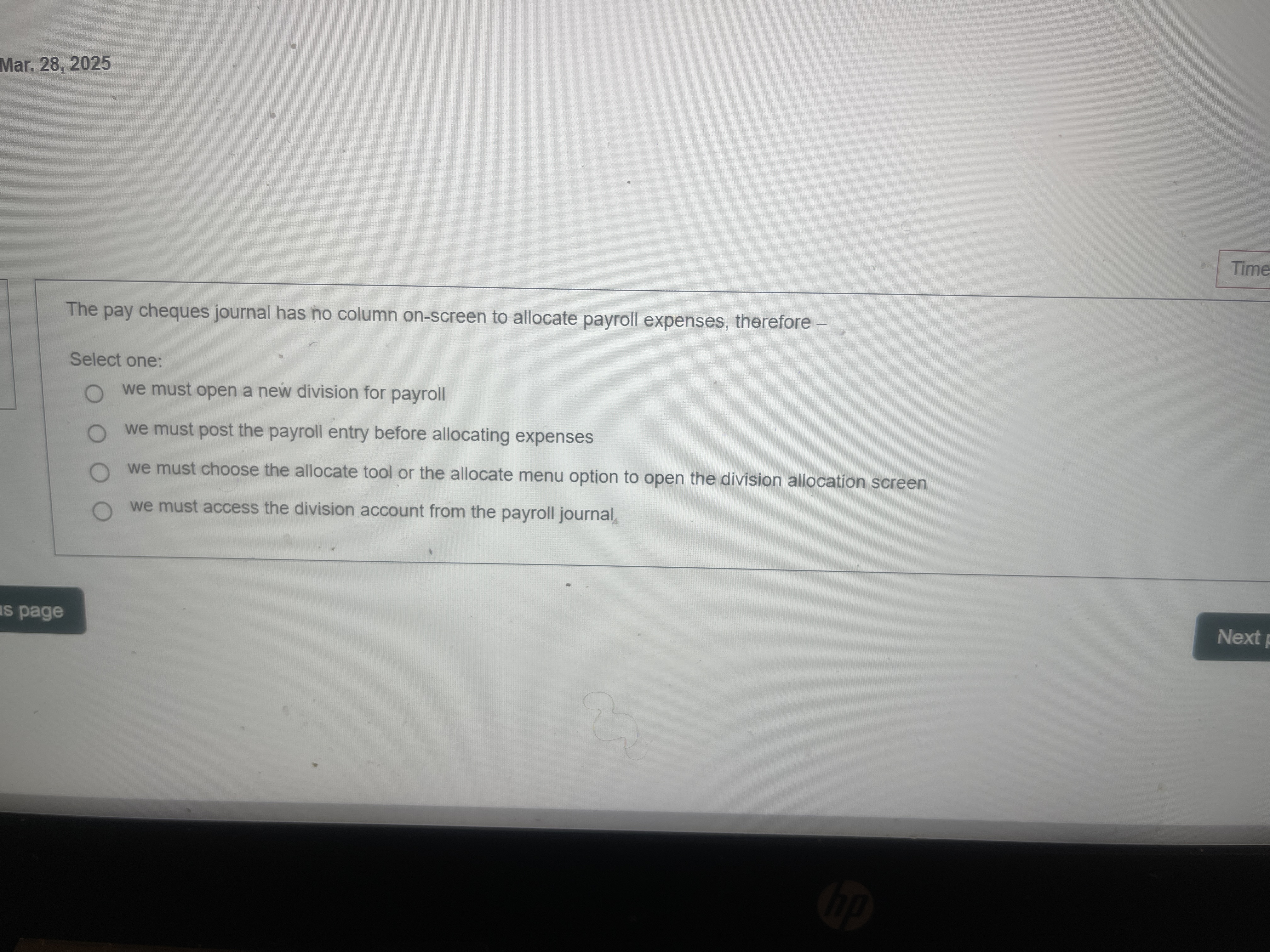 Mar. 2 8 , 2 0 2 5 Time The pay cheques journal