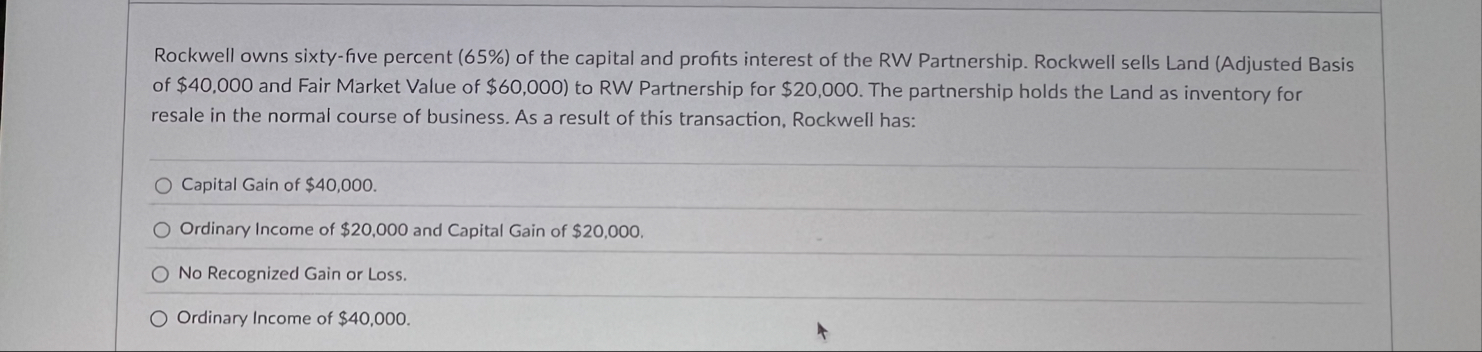 Rockwell owns sixty - five percent ( 6 5 % ) of