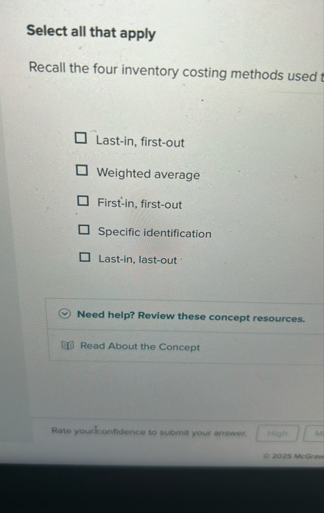 Select all that apply Recall the four inventory