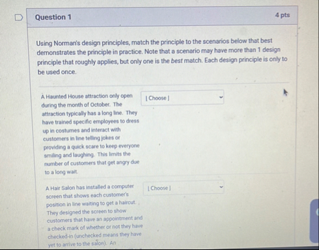 Question 1 4 pts Using Norman's design