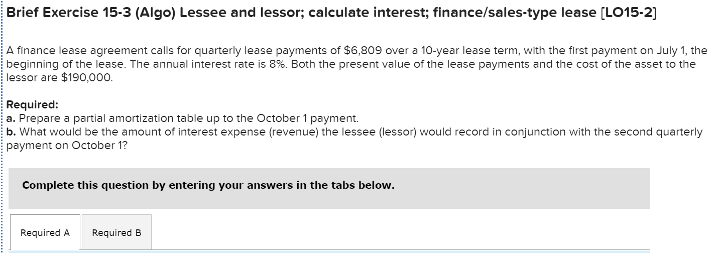 Brief Exercise 1 5 - 3 ( Algo ) Lessee and
