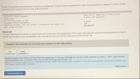 Journal entry worksheet 1 2 3 Record the lease.