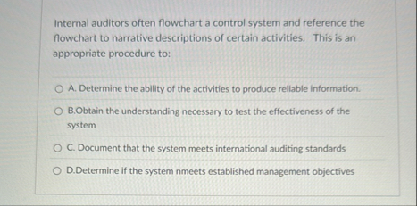 Internal auditors often flowchart a control