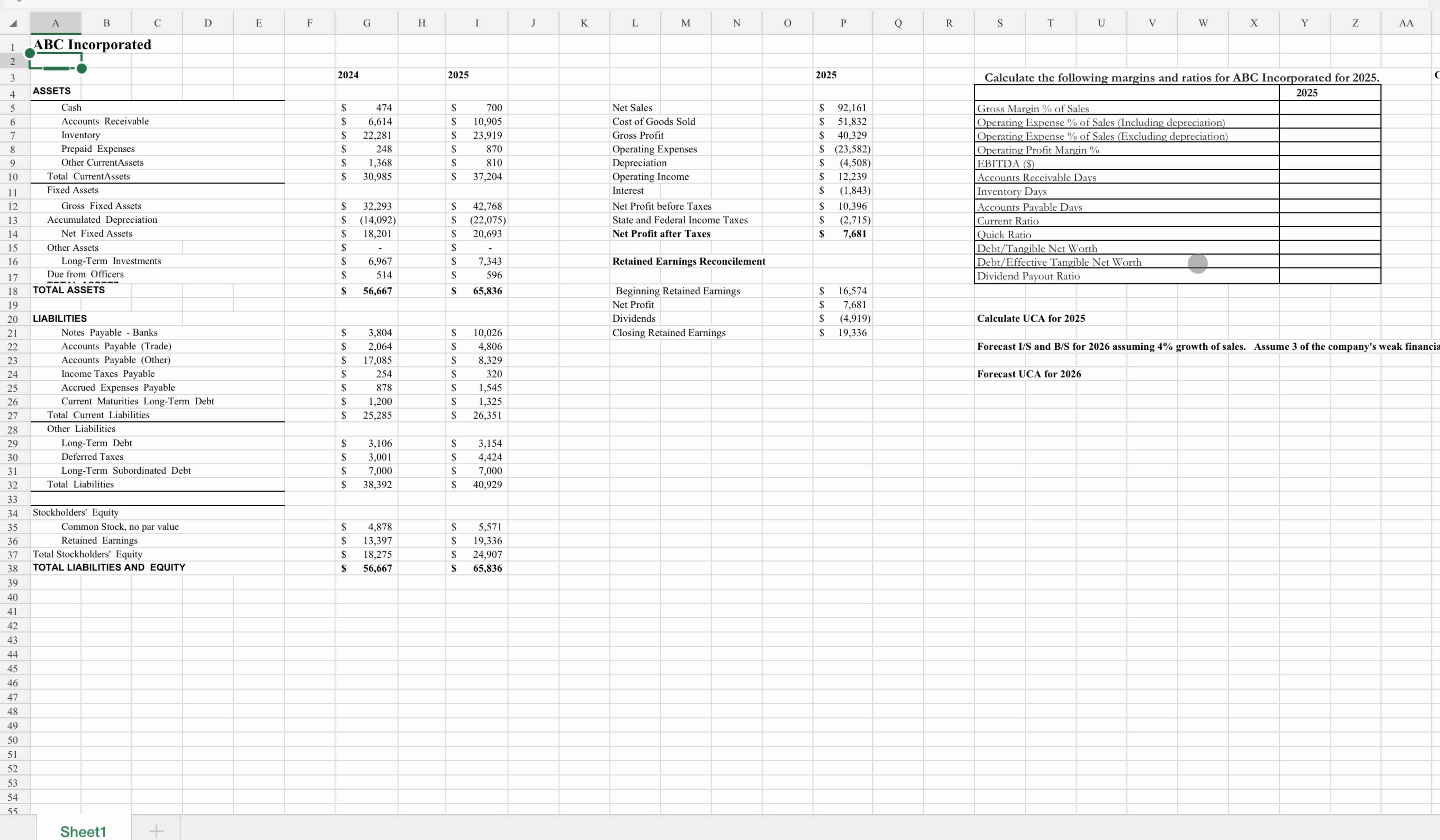 Please calculate the UCA for 2 0 2 5 and forecast