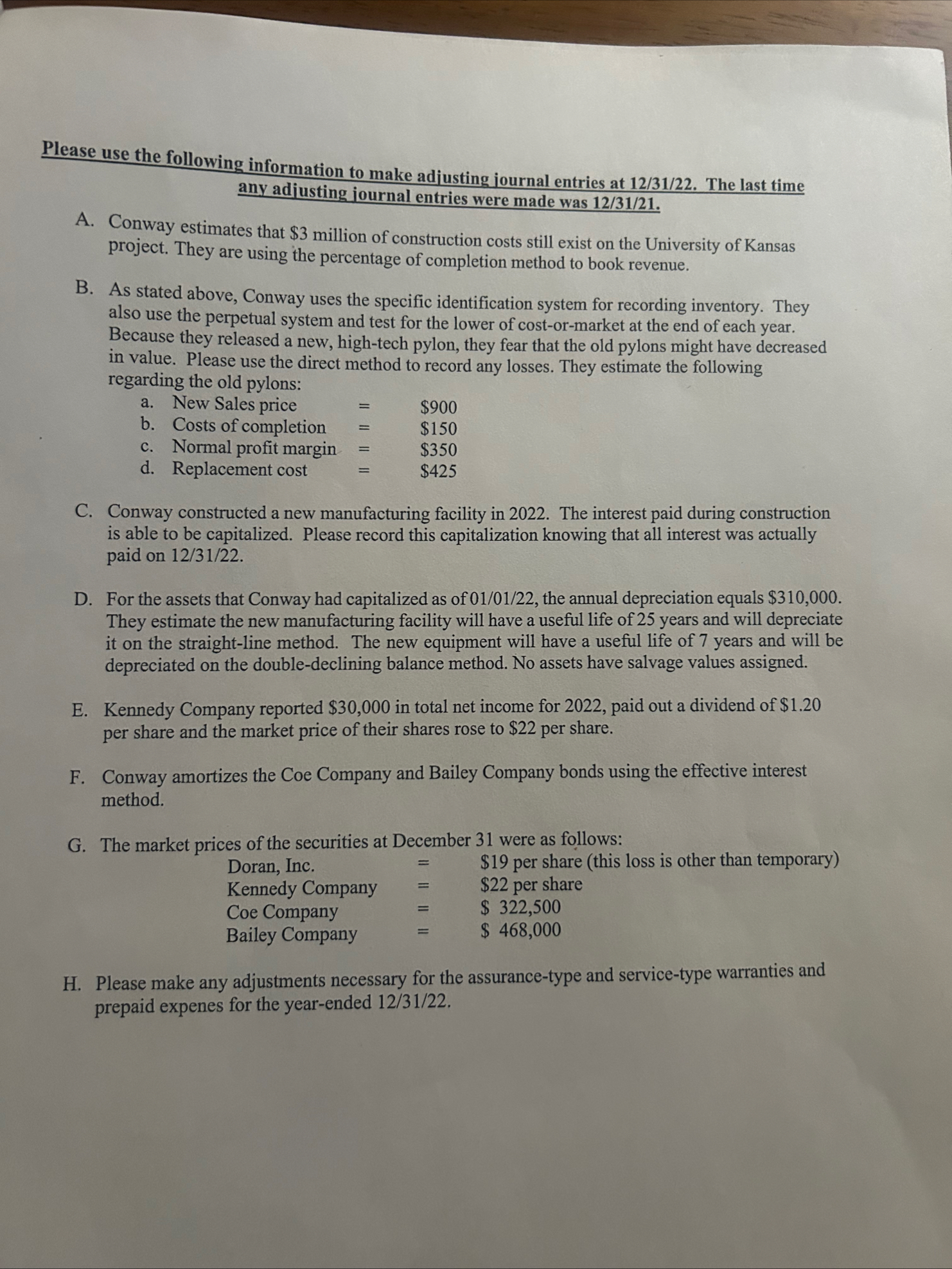 Using the information for the journal entries,