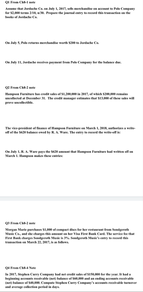 Q 1 From Ch 8 - 1 note Assume that Jordache Co .
