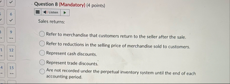 Question 8 ( Mandatory ) ( 4 points ) 6 Sales