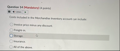 Question 1 4 ( Mandatory ) ( 4 points ) Costs