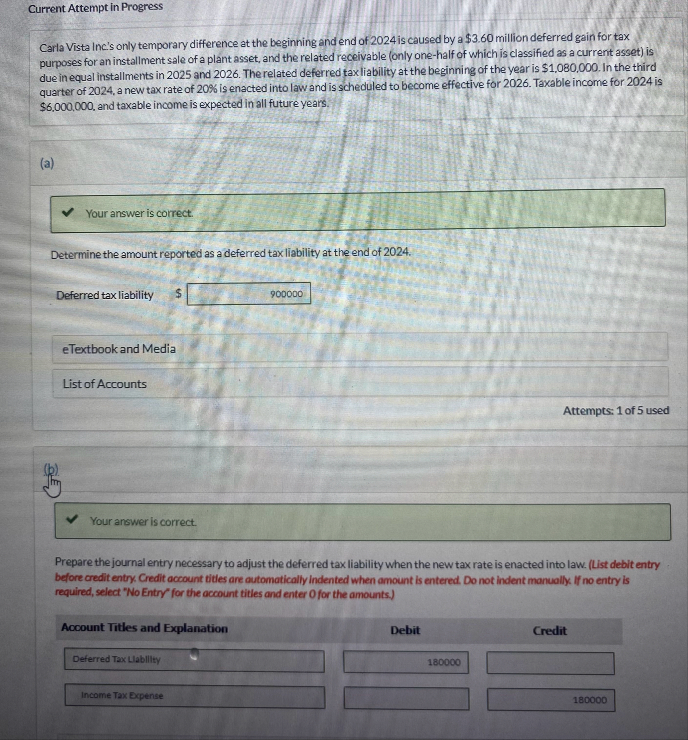 Carla Vista Inc's only temporary difference at