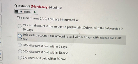 Question 5 ( Mandatory ) ( 4 points ) Usten The