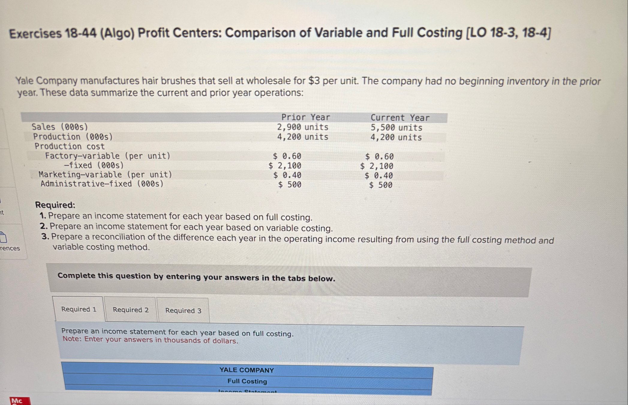 Required 1 Prepare an income statement for each