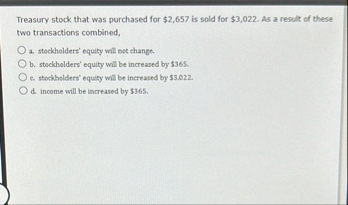 Treasury stock that was purchased for $ 2 , 6 5 7
