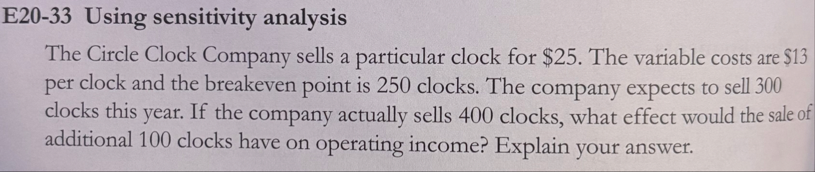 E 2 0 - 3 3 Using sensitivity analysis The Circle