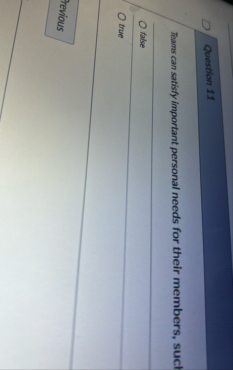 Question 1 1 Teams can satisfy important personal