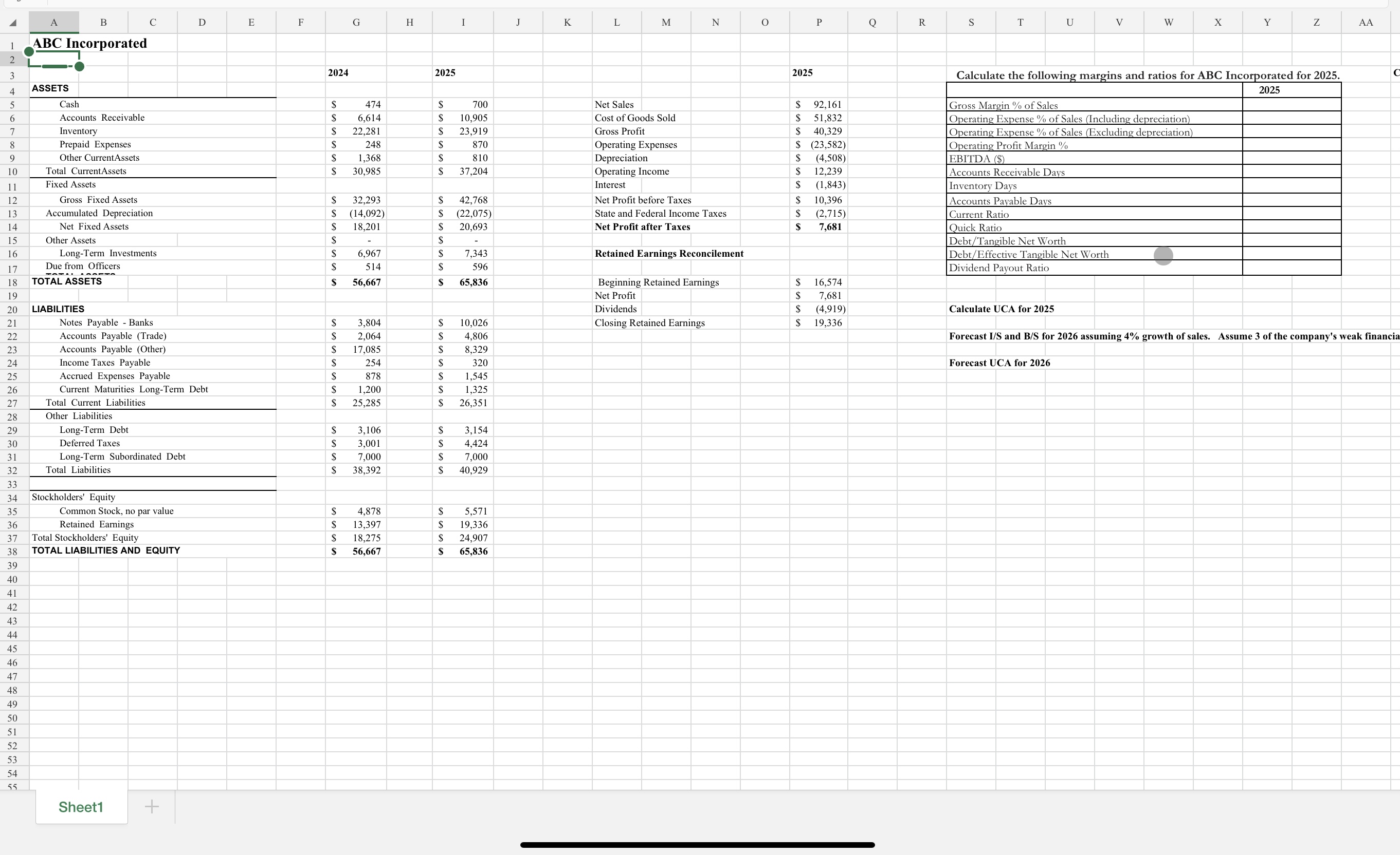 Please Calculate the UCA for 2 0 2 5 and forecast
