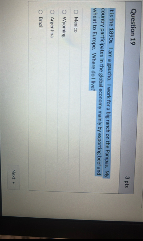 Question 1 9 3 pts It is the 1 8 9 0 s . I am a