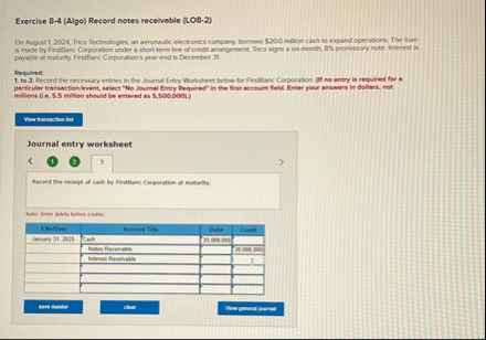 Exercise 8 - 4 ( Algo ) Record notes recelvable (