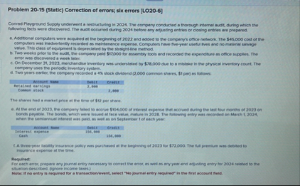 Problem 2 0 - 1 5 ( Statk ) Correction of errors;
