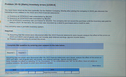 Problem 2 0 - 1 0 ( Static ) Inventory errors [