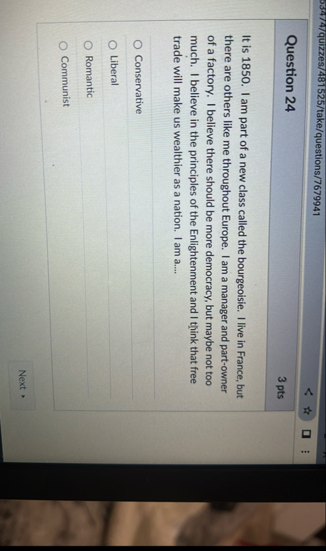 Question 2 4 3 pts It is 1 8 5 0 . I am part of a