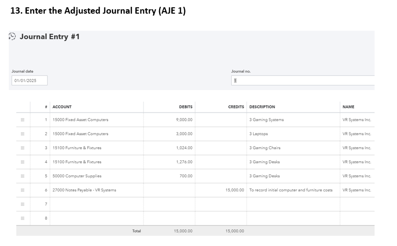 1 3 Enter the Adjusted Journal Entry AJE 1 S