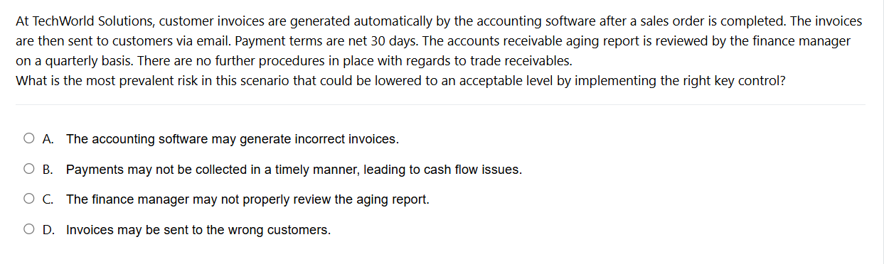 At TechWorld Solutions, customer invoices are