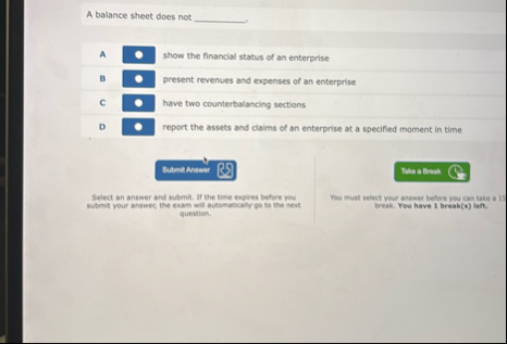A balance sheet does not . A show the financial