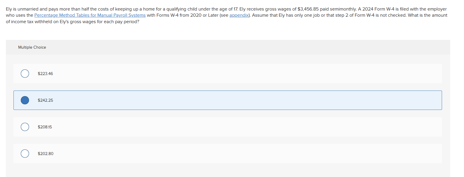 of income tax withheld on Ely's gross wages for