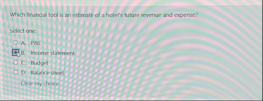 Which financial tool is an estimate of a hotel's