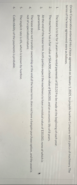 Oriole Corporation entered into a lease agreement