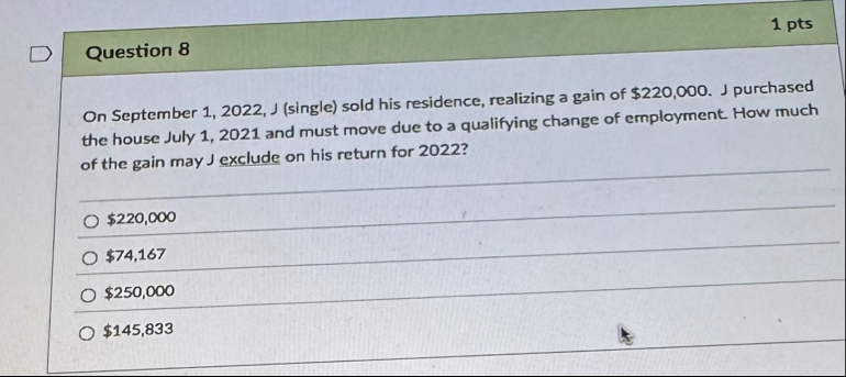 Question 8 1 pts On September 1 , 2 0 2 2 , J (